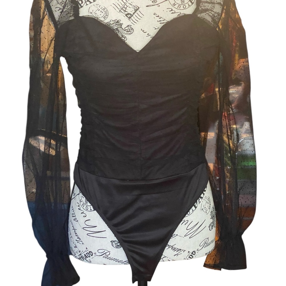 Sheer Sleeve Black Bodysuit
